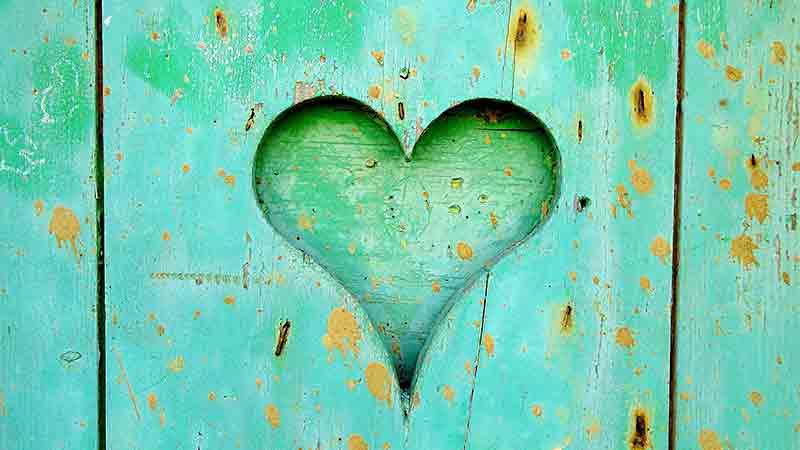 green wood with heart cut out