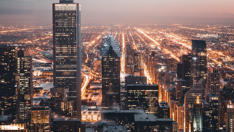 night time view of a city covered in lights